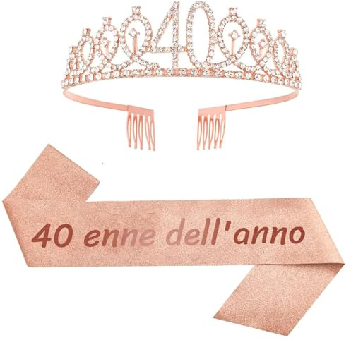 2er Set 40. Geburtstag Schärpe und Tiara Rosa Geburtstag Schärpe Geburtstag Krone 40 Geburtstagskrone Prinzessin Kristall Krone Schärpe für Frauen 40. Geburtstag Geschenke Partyzubehör