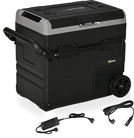 Outsunny Nevera y Congelador de Compresor 45L Eléctrica Refrigerador de Coche CC 12V/24V hasta -20℃ con Pantalla LED Táctil Asa Retráctil y Ruedas para Camping Viajes Automóvil 71,1x46x50,6 cm Negro