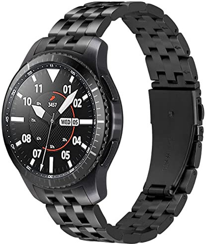 YISIWERA Acciaio Inossidabile Cinturino Compatibile con Cinturino Samsung Gear S3 Frontier Classic Galaxy 46mm Nero con Estremità Arrotondate e Esclusivo Perno a Sgancio Rapido a Doppio Interruttore