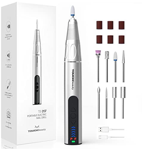 TOUCHBeauty Cordless Electric Nail Drill Kit, 8-in-1 Professional Manicure Set with 5 Speeds (30,000 RPM), Wireless Rechargeable, Low Noise Design for Acrylic/Gel/Natural Nails, Travel & Home Use