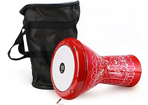Darbuka - Tambor de percusión para niños orientales (aluminio fundido, grabado a mano), color rojo