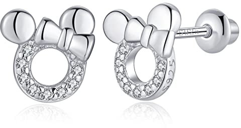 TIZU Niñas Pendientes de plata esterlina 925 post Hipoalergénico cierre de rosca con seguridad Stud Pendientes para Niños Niñas Señoras Joyería Regalos (Ratón)