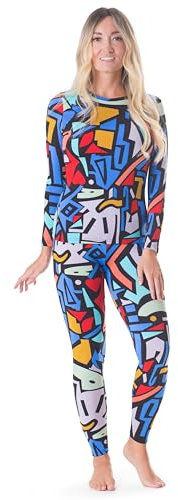 Rocky Thermounterwäsche für Damen (Thermo-Unterhosen-Set) Hemd & Hose, Basisschicht mit Leggings/Hose, Ski/Extreme Kälte (geometrisch – klein)