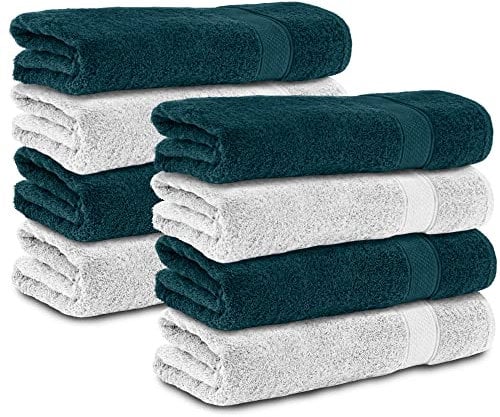 Komfortec 8er Handtücher 50x100 cm Set aus 100% Baumwolle, Frottee, Weich, Petrol/Weiß