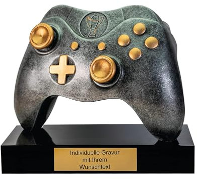 Pokal-Fabrik - E-Sports Pokal Gaming Controller mit individueller Gravur aus schönem Kunstharz - Geschenk-Trophäe im Design eines Joysticks - Auszeichnung für Gamingenthusiasten mit Wunschgravur