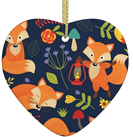 Niedlicher Tier-Fuchs-Blume, Weihnachts-Anhänger, Keramik, Liebesanhänger, Weihnachtsdekoration, für Weihnachtsbaum, festliche Jahreszeit, Urlaub, Party-Dekoration