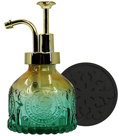 Birugen Vintage Glass Soap Dispenser with Pump,Hand Soap Dispenser for Bathroom and Kitchen,Farmhouse Decor(Green)