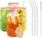 Lot de 4 verres à boire verres à cocktail avec couvercles et pailles 16 oz réutilisables verres à eau peut en forme de tasses en verre pour eau, café, cocktail, smoothie, soda, cadeau, jus, whisky