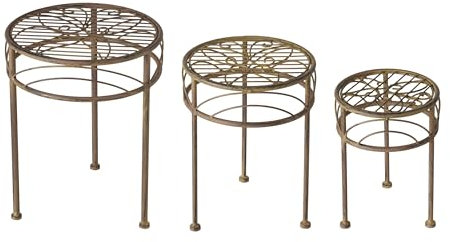 3er Set Blumenhocker Metall Rost Pflanzenständer Braun Rund Tisch Garten Deko Blumenständer
