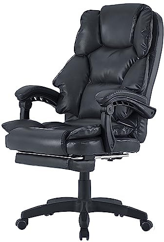 TRISENS Bürostuhl mit Fußstütze und flexiblen 3-Punkt-Armlehnen ergonomischer Schreibtischstuhl im Lederoptik-Design mit Einer verstellbaren Rückenlehne für gesündere Sitzhaltung, Farbe:Schwarz