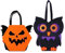 COLOFALLA 2 Stück Halloween Süßigkeiten Tasche und Korb - Accessoires für Kinder, Geschenktasche, Sammelbeutel Mit Eule Dämon Flügel Design - Geschenke für Kinder