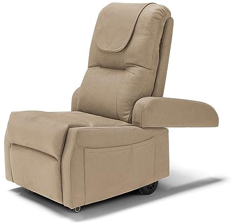 Poltrona Relax Elettrica Dubai 4 Motori 2 + 2, per anziani e disabili, 4 ruote, sistema reclinazione e alzapersona, funzione guida, batteria con 172 minuti di autonomia, tessuto idrorepellente
