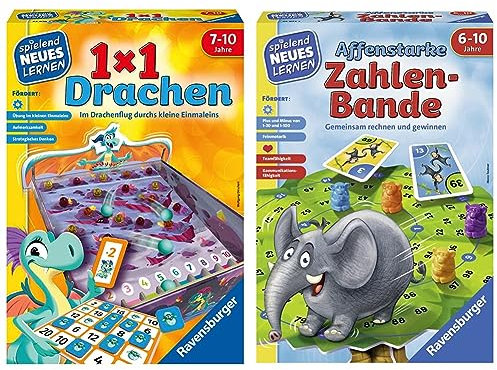 Ravensburger 24976-1x1 Drachen - Lernspiel für Kinder & 24973 - Affenstarke Zahlen-Bande - Spielen und Lernen für Kinder, Spiel für Kinder von 6-10 Jahren, Spielend Neues Lernen für 1-6 Spieler