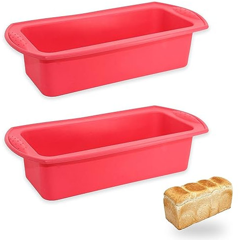 Silicone Rectangulaire, 2 Pièces Moules à Pain en Silicone, 26 x 13 x 6,5 cm, pour Le Pain et Les Gâteaux, Rouge