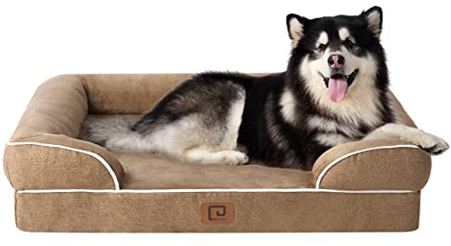 EHEYCIGA Orthopädisches Hundebett Grosse Hunde, 132x104x20cm, Memory Foam Hundekorb XXL, Waschbar Hundesofa Wasserdicht rutschfest, Hundecouch mit Hohem Rand, Kamel