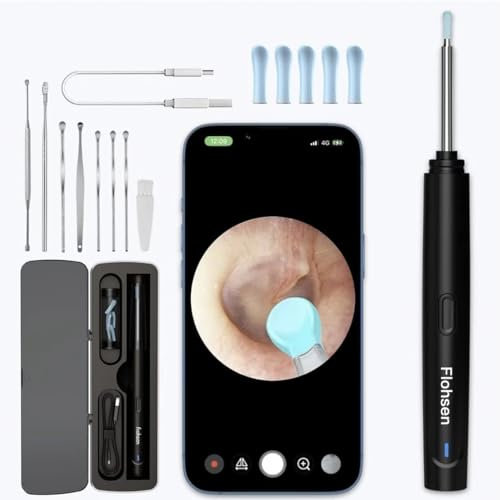 Otoscope Oreille, Flohsen Iscope Pro Max Oreille, 1920P HD Kit Camera Oreille d'élimination du cérumen avec 6 lumières LED, adapté aux IPhone, IPad et Android