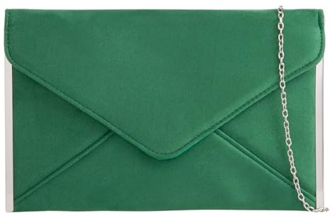 fi9® PLAIN SUEDE ENVELOP STYLE BRIDAL WEDDING EVENING CLUTCH PARTY PURSE HAND BAG (Green)