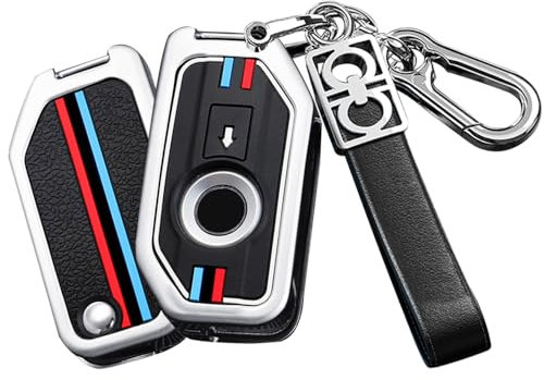 HIBEYO Coque de Protection pour clé Pliante de Moto - Convient pour BMW F750GS C400GT K1600 K1600GT R1200GS R1200RS - Porte-clés de Moto - 3 Boutons - Argent