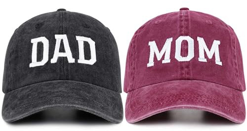 SaryHome Mutter- und Papa-Hüte für neue Eltern, Geschenke für Paare, bestickte, verstellbare Baseballkappen, Geschenk für neue Mutter, Papa, 01. Red Mom & Black Dad-1, Einheitsgr��e