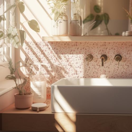 Alwayspon Fliesenaufkleber, Terrazzo, selbstklebend, selbstklebend, für Badezimmer, Küche, Spritzschutz für Herd, abziehen und aufkleben, 25 Stück