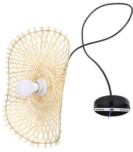 HOMSFOU Lustre Boho Suspension En Rotin Vintage En Forme De Chapeau De Paille Suspension Unique Tissée À La Main Cage Panier Lampe Suspendue Lustres De Ferme Japonaise