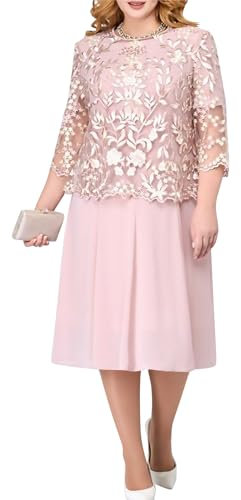 shownicer Donna Vestiti Elegante Manica Lunga Paillettes Vestito da Cerimonia Cocktail Abito da Sera Partito Abiti al Ginocchio B Rosa XXL