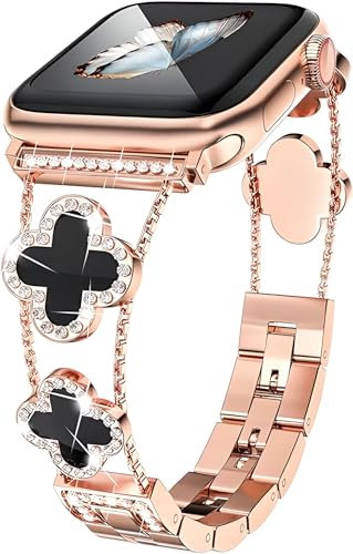 Towonshy Diamant-Metallband bringt Ihre Uhr zum Funkeln - Kompatibel mit Apple Watch Series 9/8/7/6/5/4/3/2/1SE/Ultra - Clover ist einfach & stilvoll, für 38mm 40mm 41mm 42mm 44mm 45mm 49mm