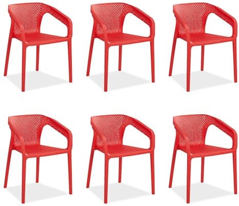 Homestyle4u Gartenstuhl Stapelbar Kunststoff Rot 6er Set mit Armlehnen Wetterfest Gartenmöbel Stühle Modern