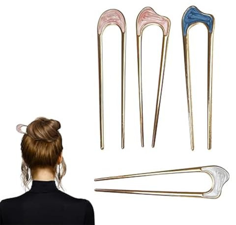 Pince à Cheveux en Forme de U, Forme De U Épingle, 4 Pièces Épingles à Cheveux U Bâton, Français Épingle à Cheveux en Métal, Pique Cheveux, Pince a Chignon, Barettes Cheveux Femme epingle a cheveux