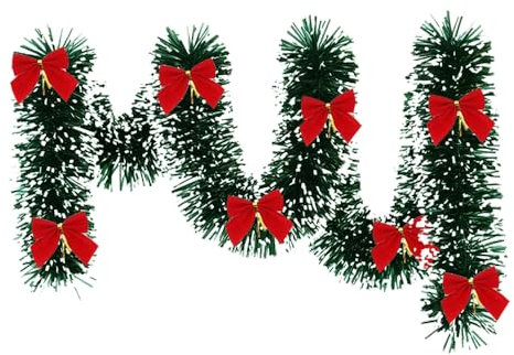 5m Weihnachtsgirlande Treppe, Girlande Weihnachten Aussen, Weihnachtsgirlanden Kamin, Beleuchtete Weihnachtsdeko Girlande Outdoor Grün Rot Schnee (B)