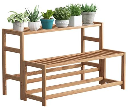 ycezw Pflanzenständer aus Holz für den Innenbereich, Blumentopf- , Garten, Balkon, Organizer, Holzregal für Balkon, Sukkulenten-Ausstellungsregal, atmungsaktiv, 3-stöckiges Design für drinnen und