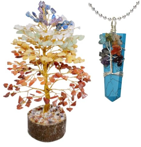 KULIA® Kristallbaum des Lebens Chakra-Heilsteine ​​Feng Shui Dekorativer Geldbaum Handgeschnitzter künstlicher Bonsai-Baum Kristallornament Heimbüro Dekor Edelsteinbaum Spirituelles Dekor