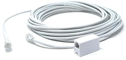 DRUT 10m RJ11 to RJ11 ADSL 2+ Male to Male Cable with Female Coupler, BT Telephone, Broadband, Modem Extension Lead, Gold Plated Connectors White 33ft