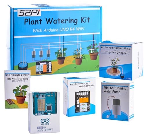 GeeekPi Kit di irrigazione delle piante con scheda Arduino UNO R4 WiFi, Sensore di umidità del suolo, pompa dell'acqua, tubo di irrigazione