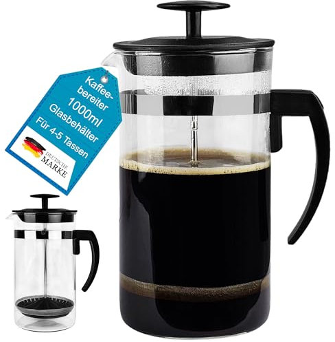 My-goodbuy24 French Press Kaffeebereiter,1000 ml-Glas Kaffeepresse,aus Edelstahlfilter und Glasbehälter - Kaffeekanne für Tee und Kaffeezubereiter - Zuhause Reisen Camping - Ohne Strom