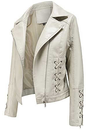Generico Chiodo Giacca in Ecopelle Borchiata Giubbino Corto Giacchetta Casual Biker Motociclista Leggera Comoda Donna Jacket Donna Pelle Marrone Giubbotto Finta Pelle Marrone Donna