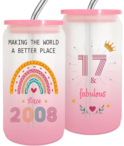17 Year Old Girl Gift 17th Birthday Gifts for Girls 2025,17th Birthday Cups With Straw and Lid for Girls Ideas,Happy 17 Birthday Decorations for Girl,2008 Fashion Presents for Her,Sister,Friend-1PACK