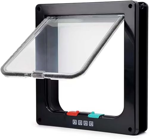 MiniGlypture Cat Flap, 4-Way Locking Cat Door, Pet Door (Black, S)