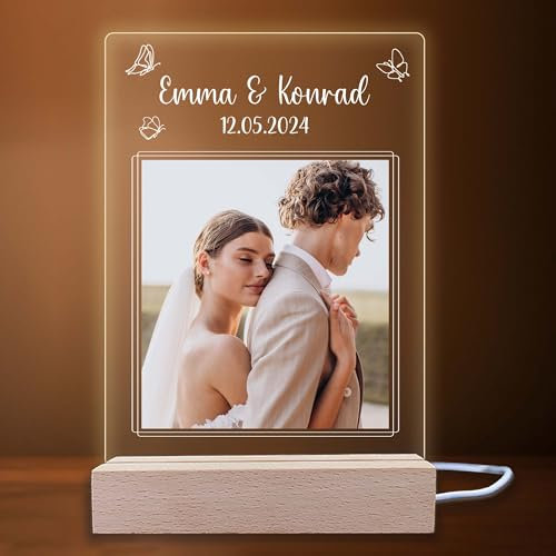INDIGOS UG - LED Lampe personalisiert - Schmetterlinge - Bild mit Wunschtext - Wunschname - personalisiertes Nachtlicht - Geschenk, Geburtstag, Weihnachten - optionale Lampe warmweiß