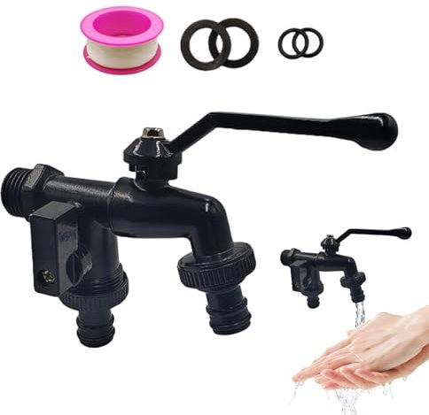 Rubinetto da esterno con doppia uscita, rubinetto 'acqua in ottone da 1/2 pollice ingresso nero - Yard 1-Into-2 Spigot Heavy Duty Wall Resistente Rubinetto antigelo per lavaggio auto