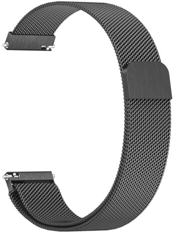 Amzpas Armband für Garmin Vivoactive 4S/Venu 3S/Venu 2S/Vivomove 3S Armband Damen Herren,18mm Edelstahl Mesh Metall Ersatzarmbänder für Garmin Forerunner 255S/265S(Schwarz)