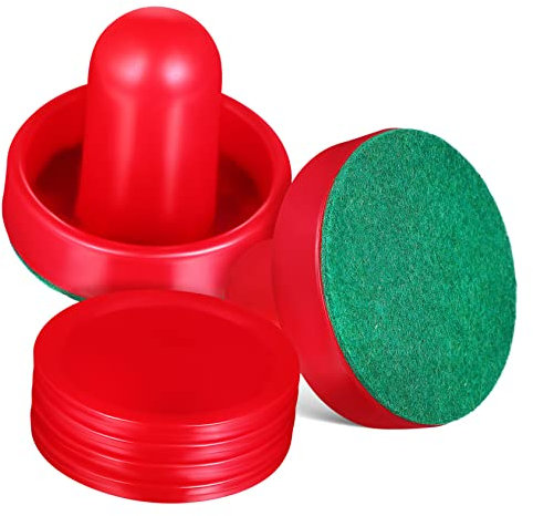 MOBUTOFU Eishockey Pusher Und Pucks Satz 60mm Rot Mit Filz Pads Tischspiel Zubehör Für Air Hockey Wettkampfspiel