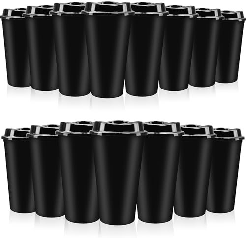 15 Pcs Reusable Plastic Coffee Cups, 470 ml Travel Mug with Lids, Leak Proof Spill Proof Plastic Tumblers Cups Coffee Mugs for Hot and Cold Drinks (Black)