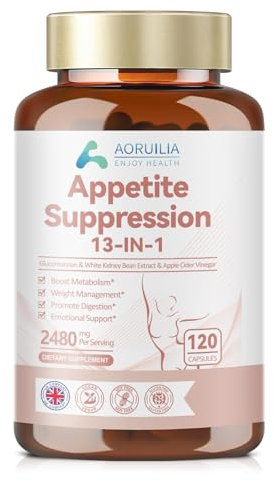 Appetite Suppressants for Women, 13 in 1 Fat Burner 2480mg Natural Formula with White Kidney Bean Extract, Glucomannan, Apple Cider Vinegar, Vitamins B6 & B12, Green Tea Extract, 120 Capsules