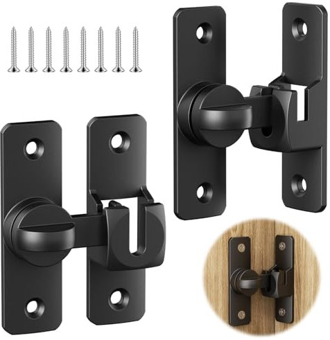 BREANIFULL 2 Pièces Serrure de Fermeture Verrou Porte Coulissante Porte Coulissante Fermeture Porte Loquet de Crochet a Porte Bascule Verrouillage de boucle moraillon antivol (90°/180°) (Noir)