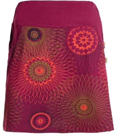 Vishes Alternative Bekleidung - Damen Mini-Rock Baumwolle Mandala-Muster extra breiter Bund mit Kordel-Zug und Taschen