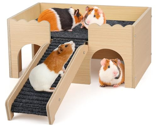 PESNLO Mehrstöckiges Meerschweinchen Versteck mit Treppe und Matten – Extra Groß Meerschweinchen Schloss Abnehmbare Verstecke für Hamster, Kaninchen & Chinchillas,Abnehmbares Haus (Grau)