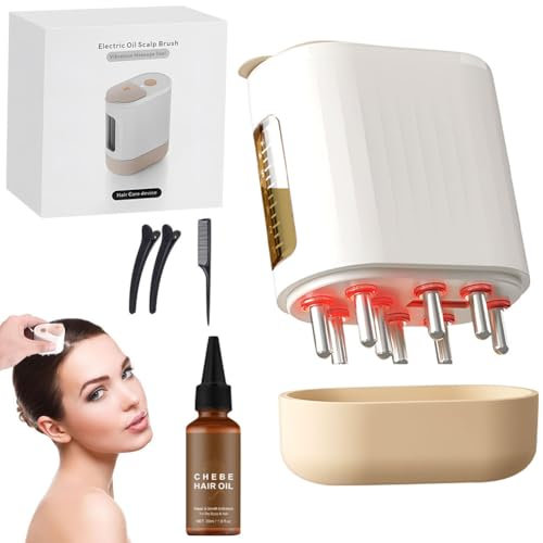 Hair Oil Applicator Bottle and Electric Scalp Massager 2-in-1, Electric Scalp Massager, Oil Applicator for Hair, Head Massage Brush for Hair Growth with Red Light for Scalp