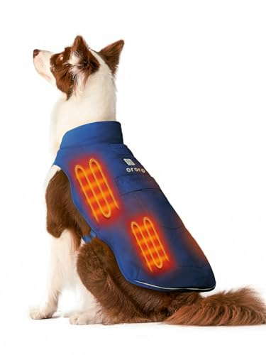 ORORO Heated Dog Coat with Battery, Reflective Pet Winter Jacket for Small Medium Large Dogs (Blue, L)