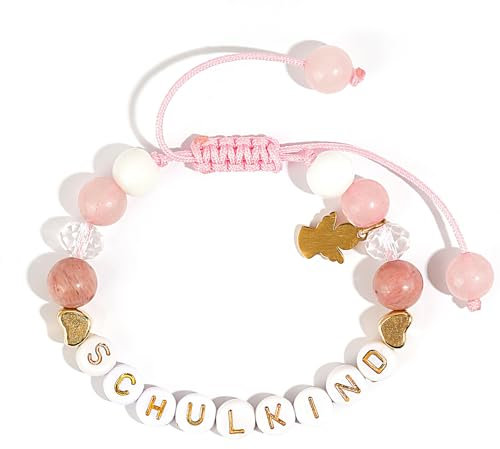 Ovanda Einschulung Mädchen Geschenk Armbänder, Schulkind 2025 Mädchen Einschulung Geschenk, Schutzengel Armband Mädchen, Rosa schulanfang mädchen Geschenk Engelarmband mit Buchstabenperlen